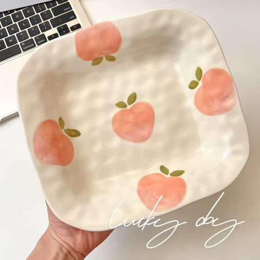 Pink Peach Ceramic Square Plate, 8-Inch