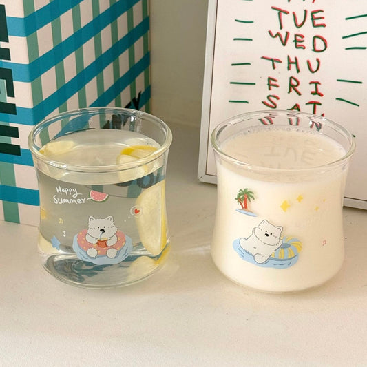 Puppy Summer Glass Cups – Set of 2, 240ML Capacity