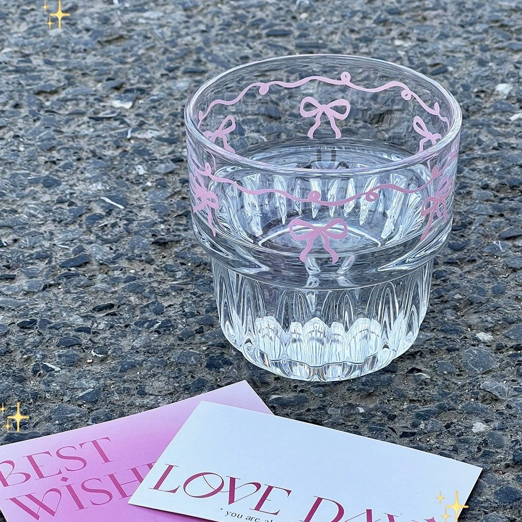 Pink Ribbon Mini Glass – Sweet & Stylish Design, 260ML Capacity