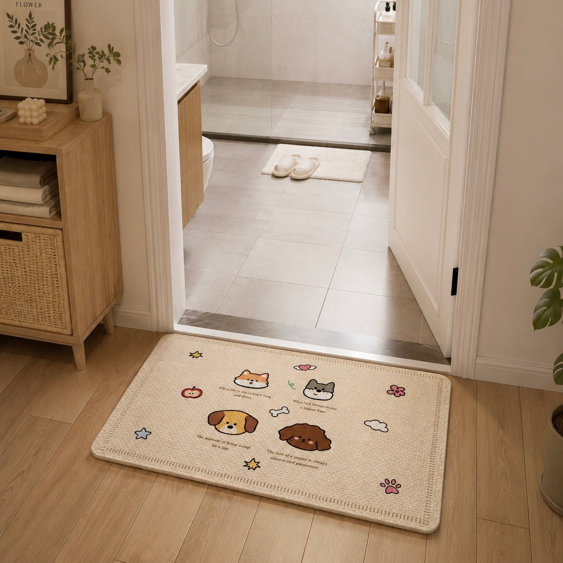 Four Dogs Linen Woven Absorbent Bathroom Rug – 50x80cm