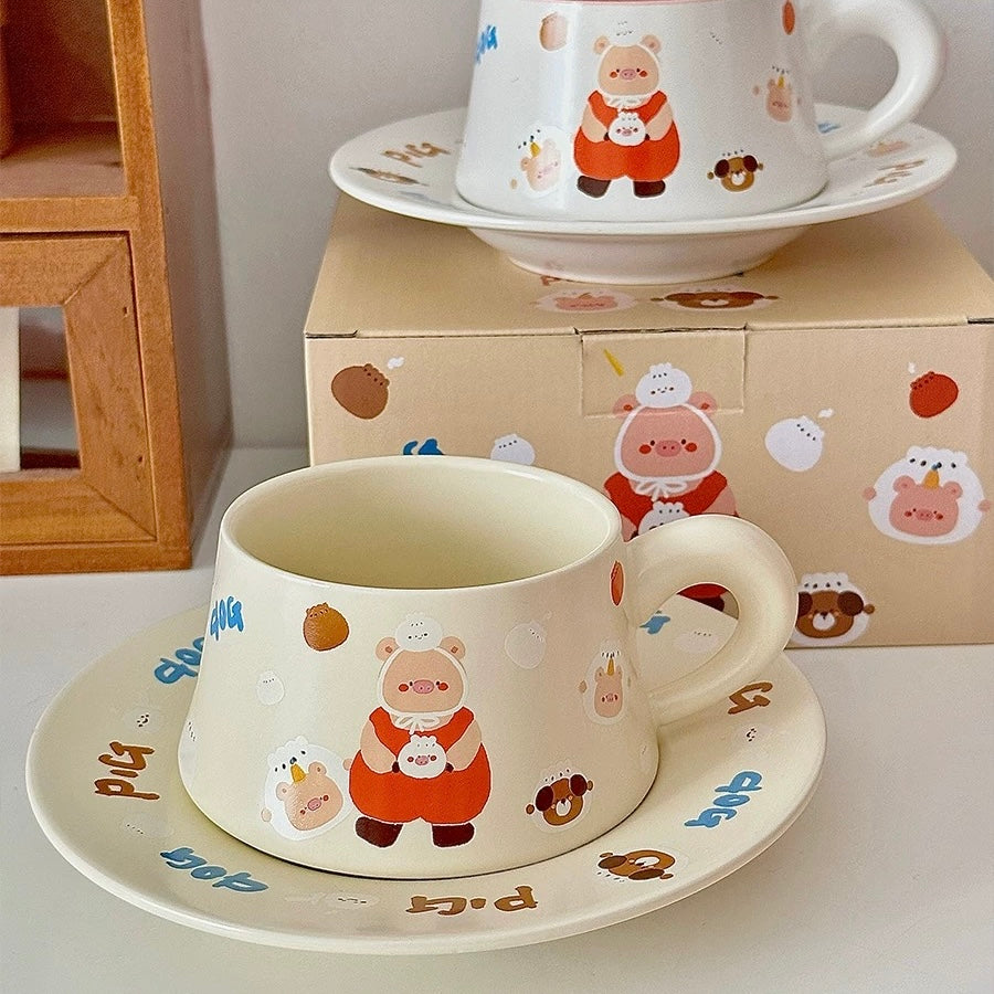 Creamy Piggy Ceramic Coffee Mug Set, 270ML Capacity