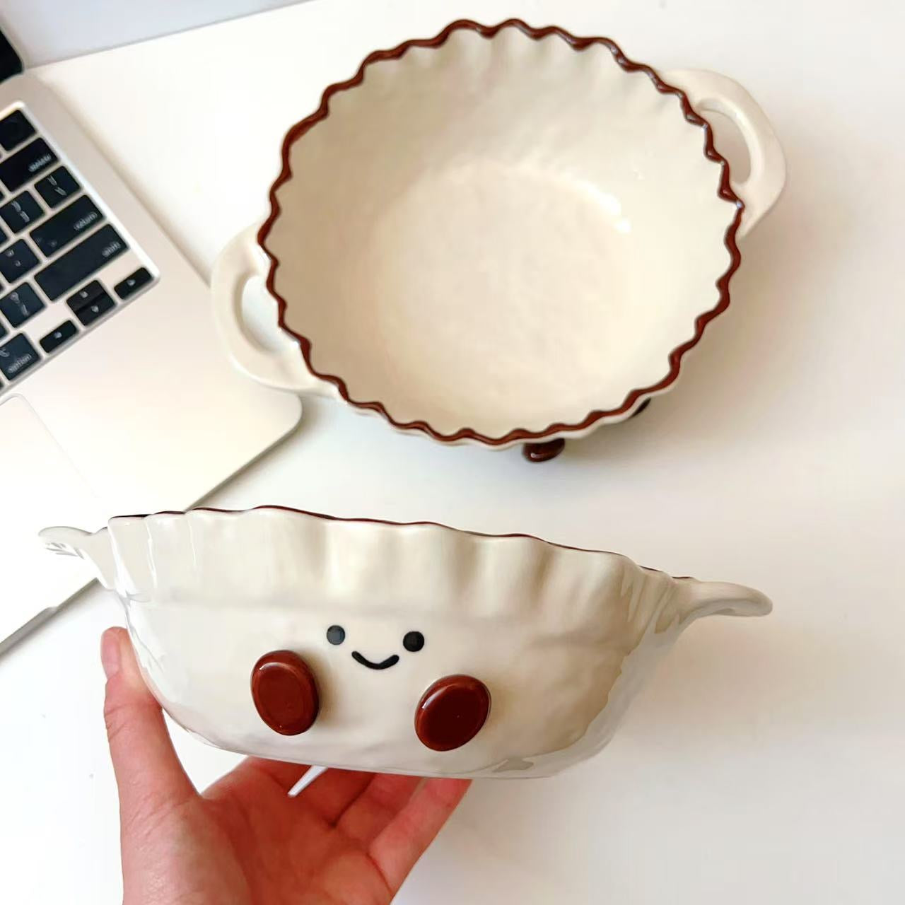 Cocoa Bean Ceramic Ramen Bowl with Handles – 780ML