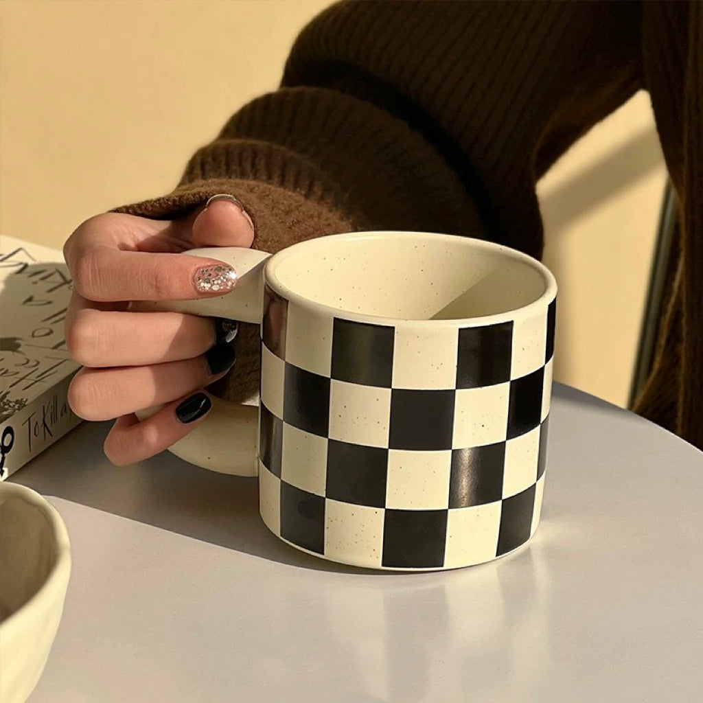 Checkerboard Ceramic Coffee Mug, 300ML Capacity