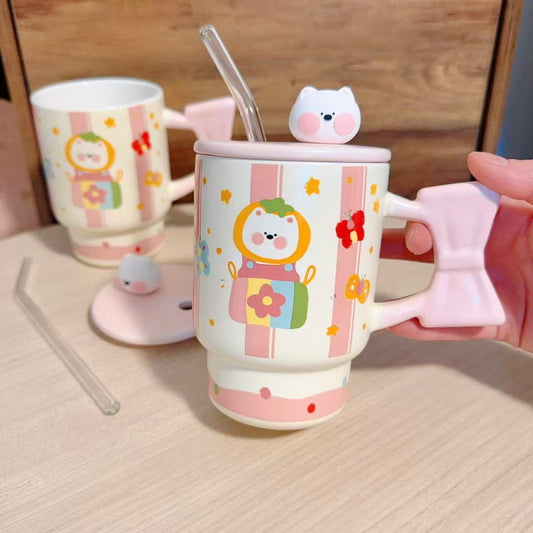 Pink Westie Ceramic Straw Mug with Lid - 400ML