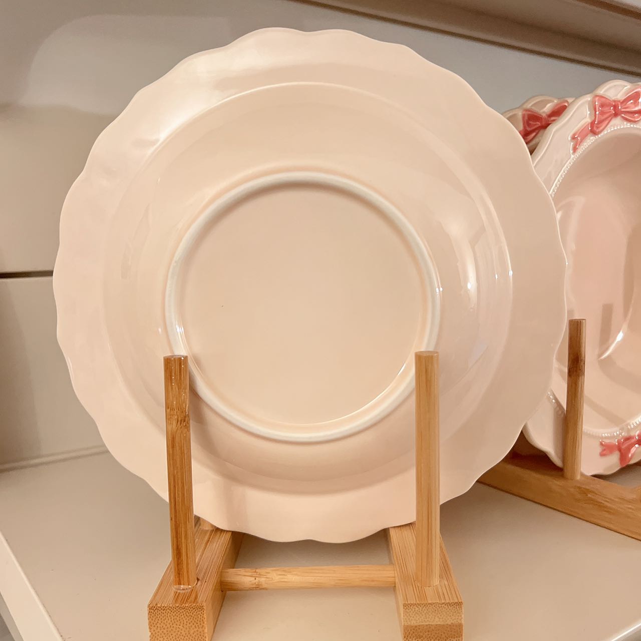 Pink Bow Ceramic Deep Plate | Elegant Embossed Design | Microwave & Dishwasher Safe