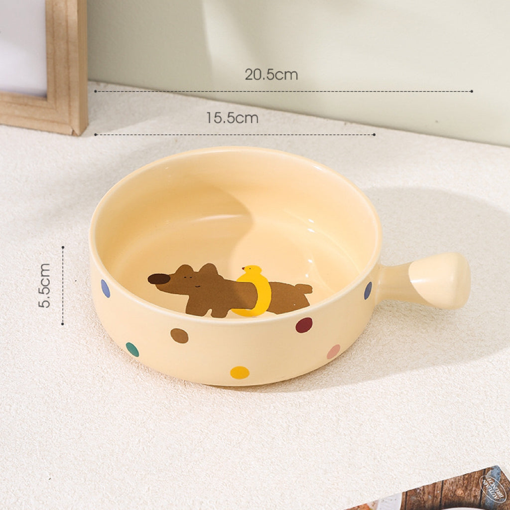 Creamy Dog Series Baking Dish with Handle - Multi-Functional Ceramic Bowl