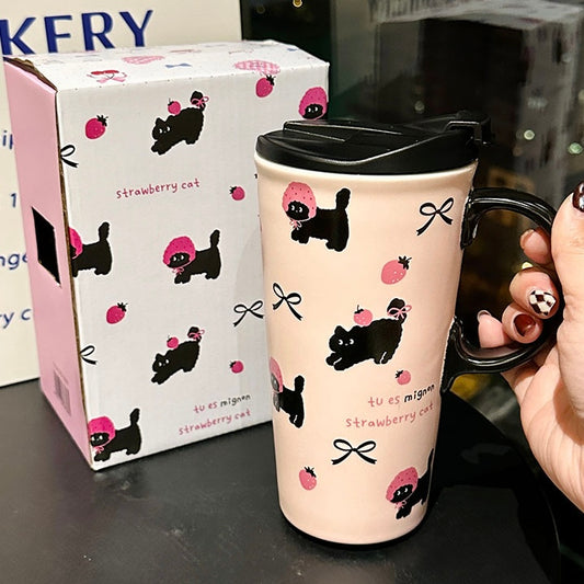 Black Cat Ceramic Cup with Lid & Straw – 520ML