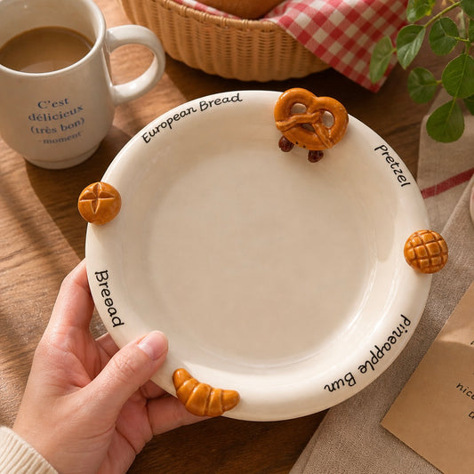 Hand-Painted 3D Bread Ceramic Deep Plate, 8.4-Inch