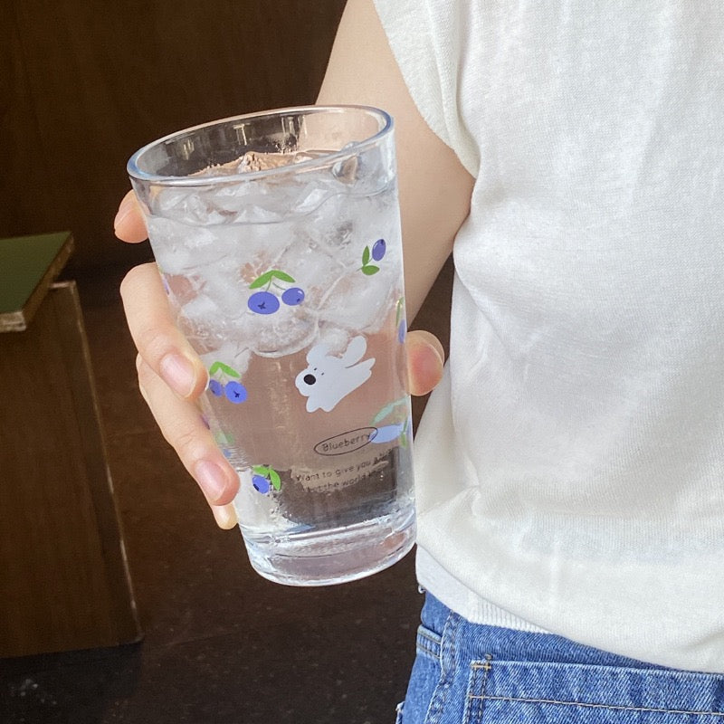 Cherry & Blueberry Puppy Glass Mug – Cute 450ml Large Capacity Drinking Cup