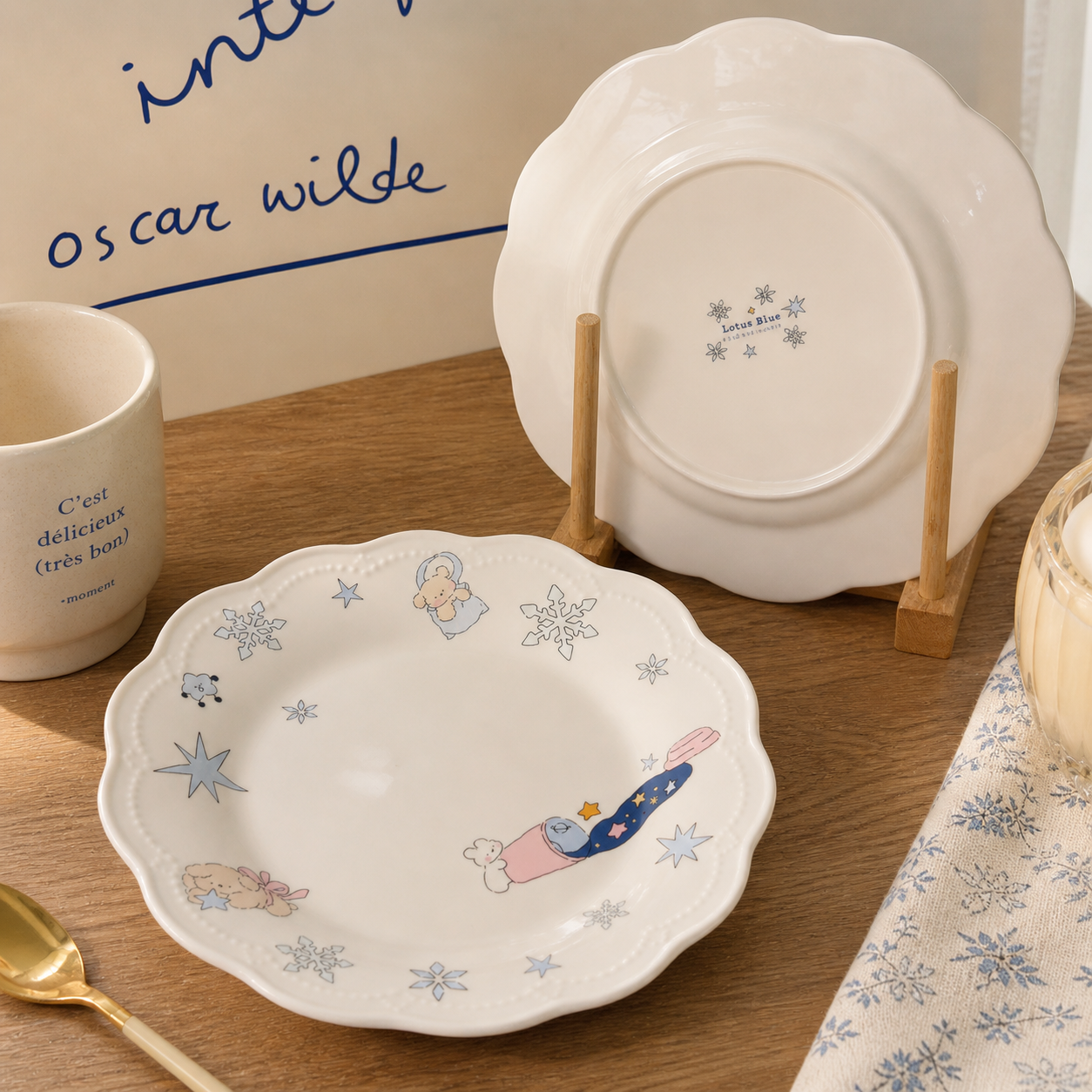 Snowflake Bunny White Porcelain Deep Plate - 8.9-Inch
