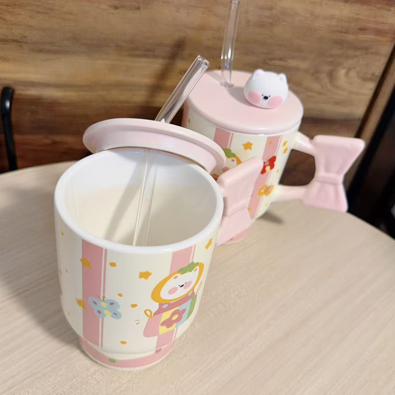Pink Westie Ceramic Straw Mug with Lid - 400ML