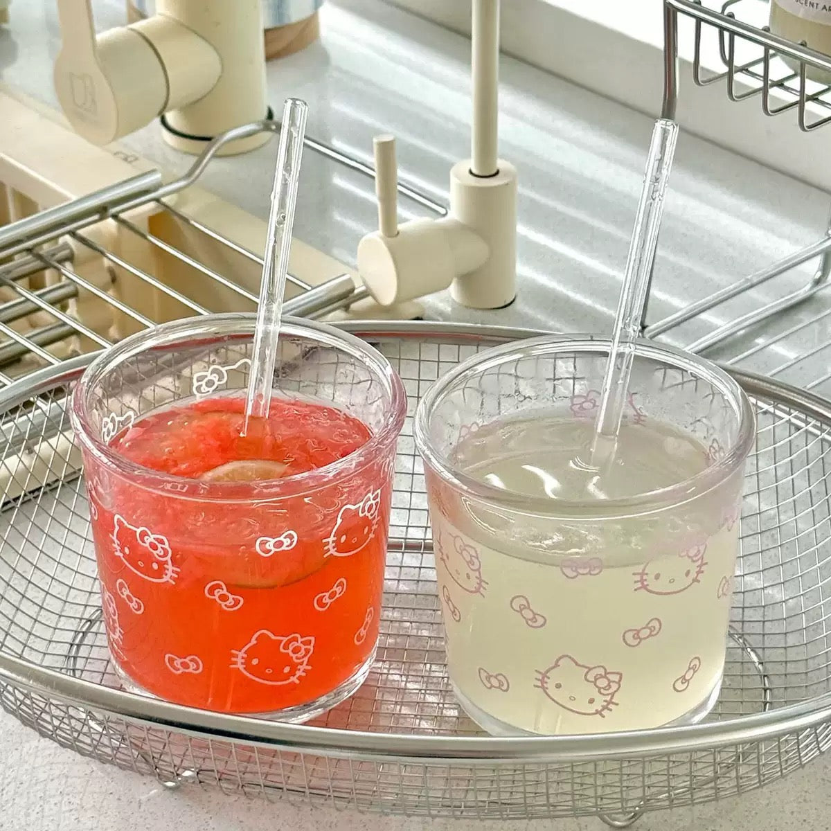 Kitty Short Glass Tumbler with Glass Straw – 400ML