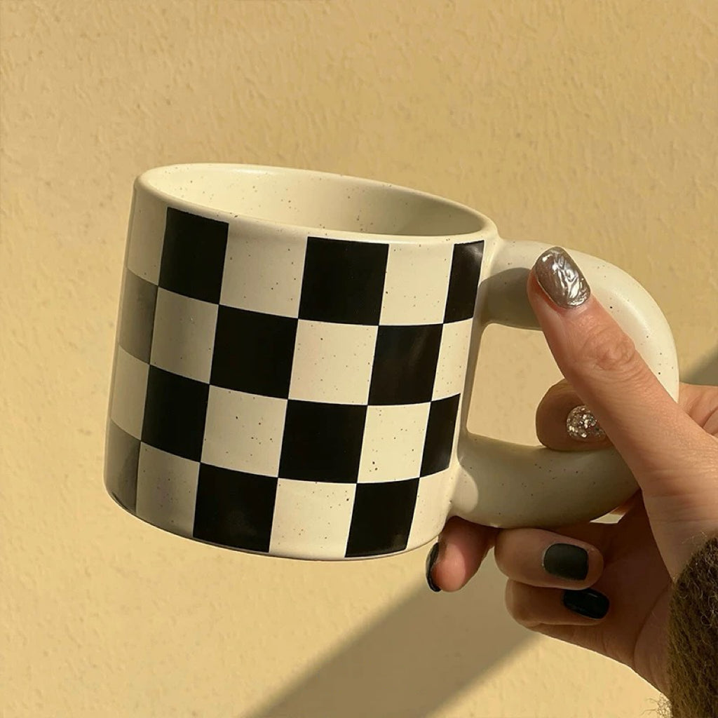 Checkerboard Ceramic Coffee Mug, 300ML Capacity