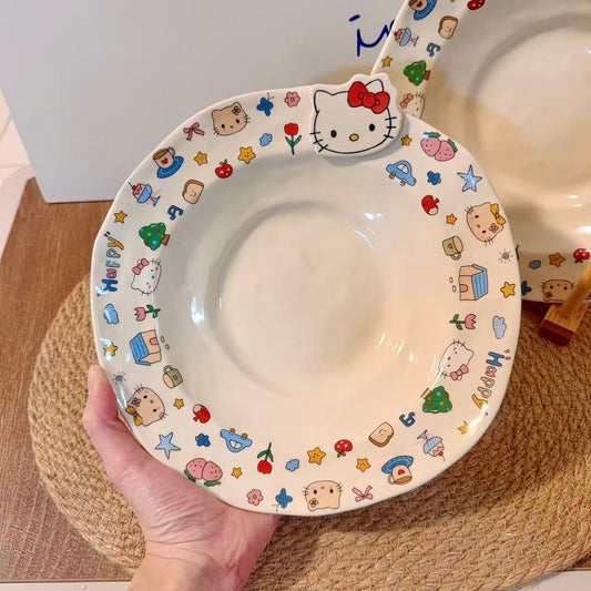 Colorful Kitty Handcrafted Ceramic Pasta Plate, 8.9-Inch