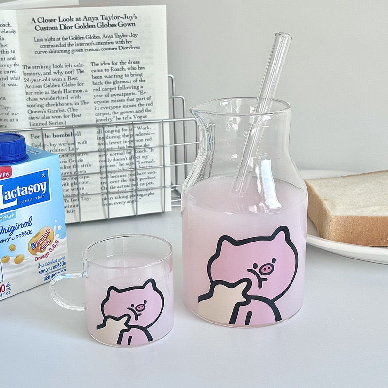 Cute Piggy Glass Pitcher Set – Cute 4-Piece Gift Box