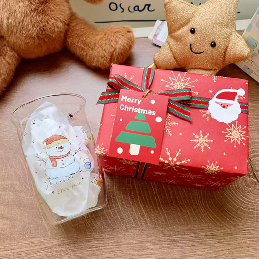 Christmas snowman glass cup with Snow man design and hot drink bucket, 350ML