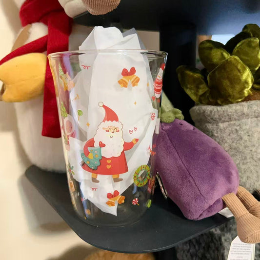 Cute Santa Claus Glass Cup - 350ML | Christmas Gift