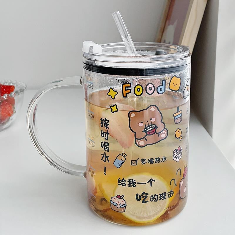 Stay Hydrated Glass Mug with Straw | Playful Twist, 1000ML Capacity