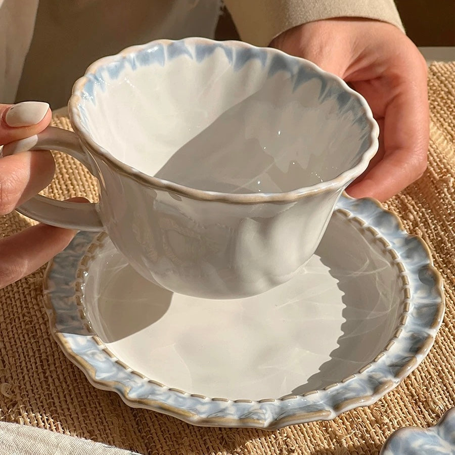 Vintage Smoky Blue Series Dinnerware Set – Rustic Ceramic Plates & Bowls