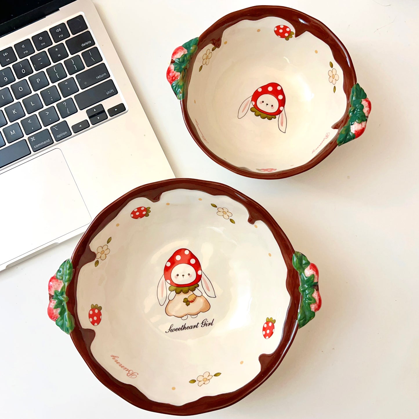 Chocolate Strawberry Bunny Ceramic Bowls - 550ML & 900ML