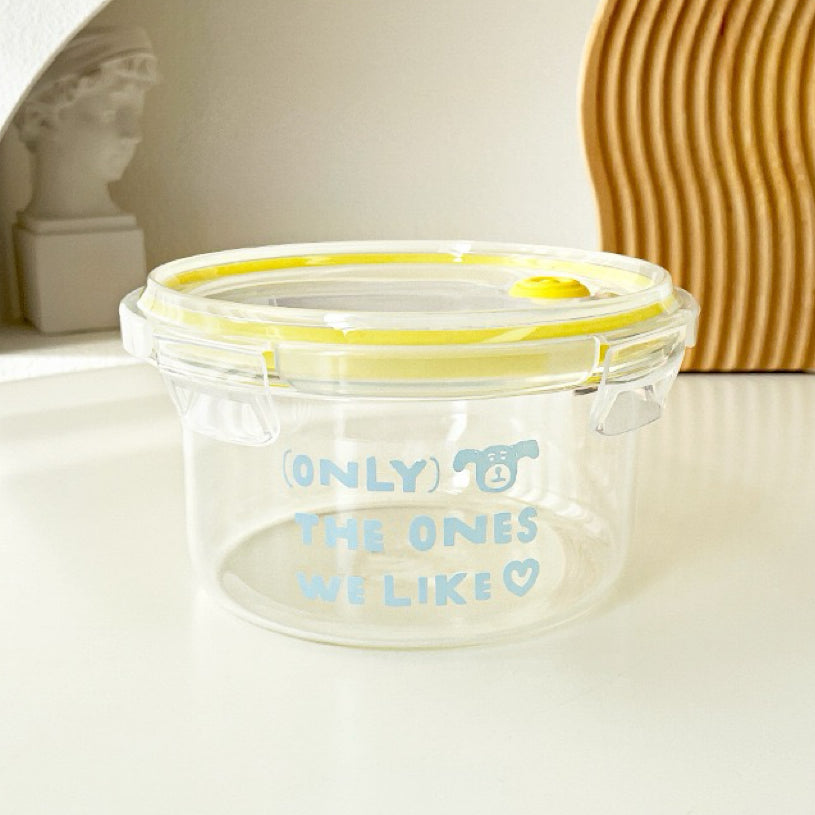 Blue Letter Round Glass Food Container – 500ML / 700ML / 1000ML