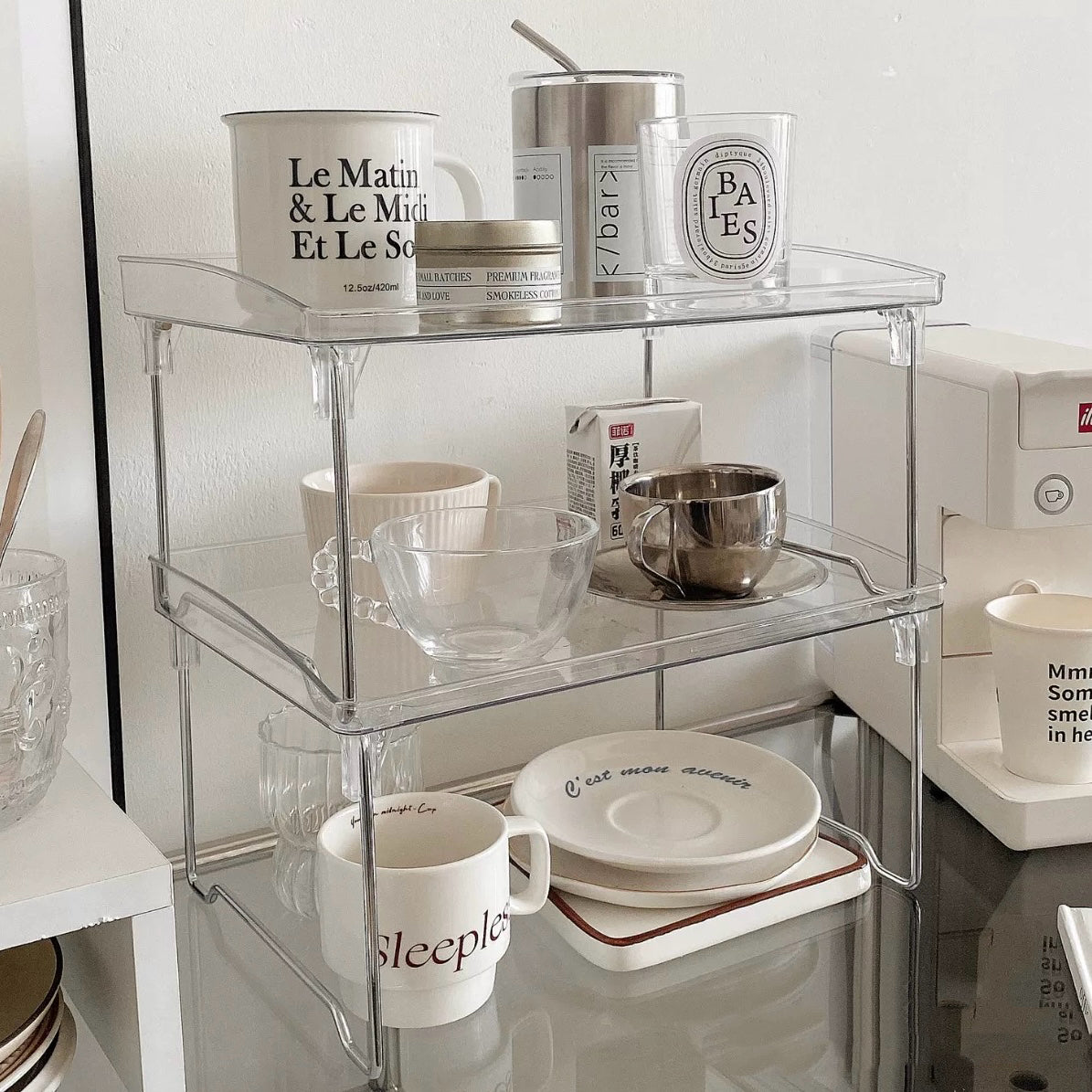 Minimalist Acrylic Cup Storage Rack – Foldable & Stackable Organizer