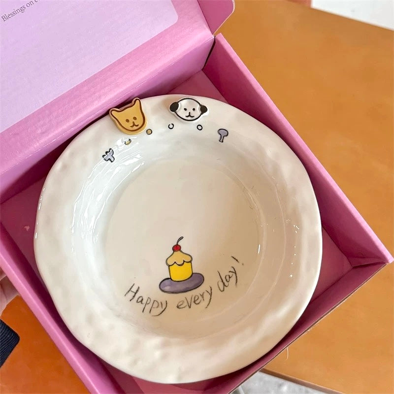 Button Puppy Deep Ceramic Plate | Gift Box Included