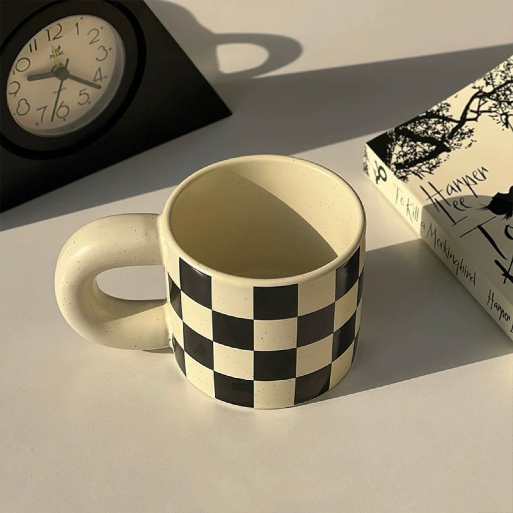 Checkerboard Ceramic Coffee Mug, 300ML Capacity