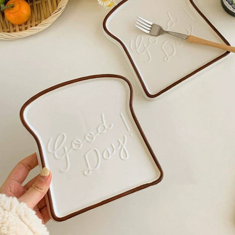 Good Day Toast Ceramic Breakfast Plate - Microwave, Dishwasher, and Oven Safe