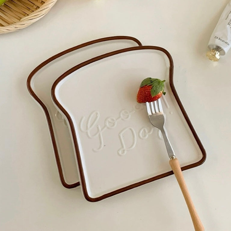 Good Day Toast Ceramic Breakfast Plate - Microwave, Dishwasher, and Oven Safe