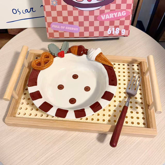 Hand-Painted Cookie Snack Ceramic Deep Plate, 8-Inch