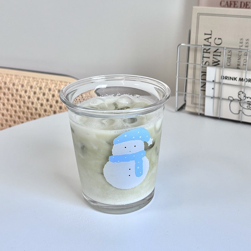 Cute Snowman Glass Mug – 350ML Capacity