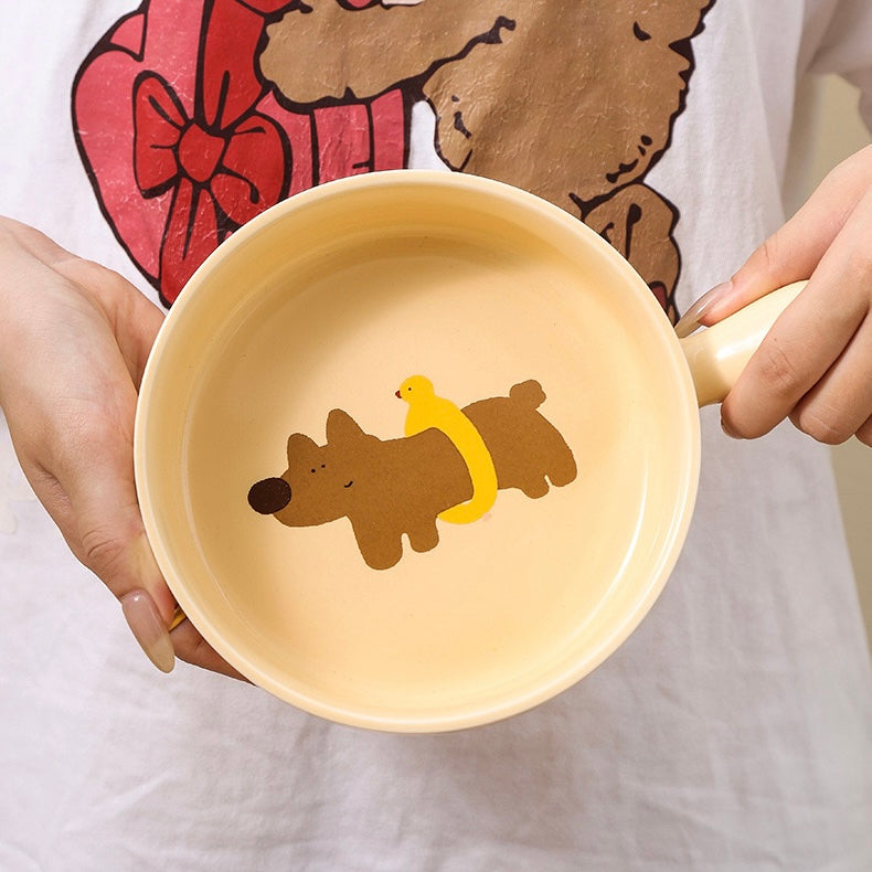 Creamy Dog Series Baking Dish with Handle - Multi-Functional Ceramic Bowl