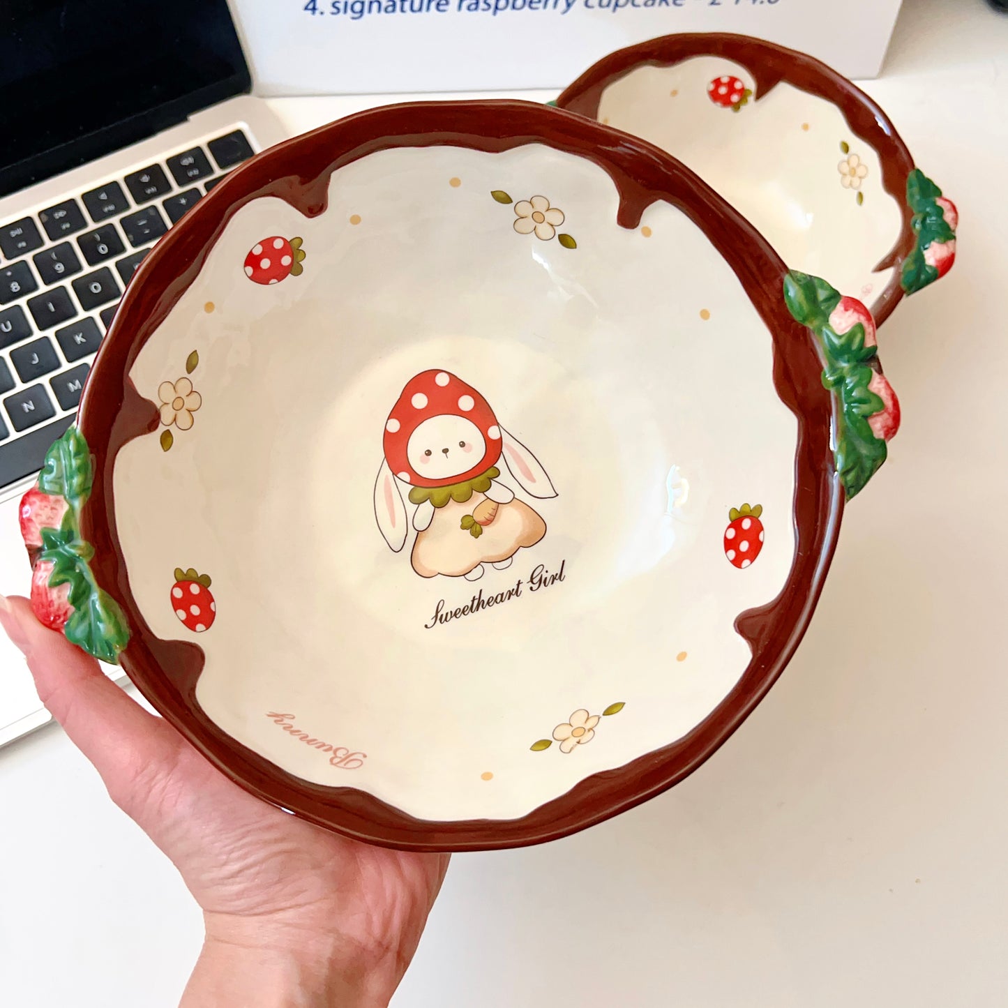 Chocolate Strawberry Bunny Ceramic Bowls - 550ML & 900ML