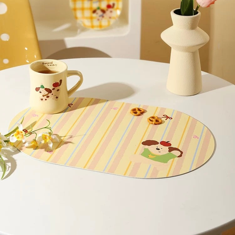 Colorful Puppy Leather Dining Table Mats, 45x30cm