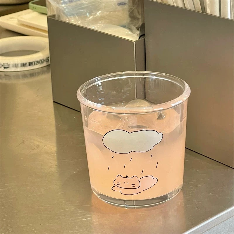 Cat Line-Art Glass Cup, 400ML Capacity