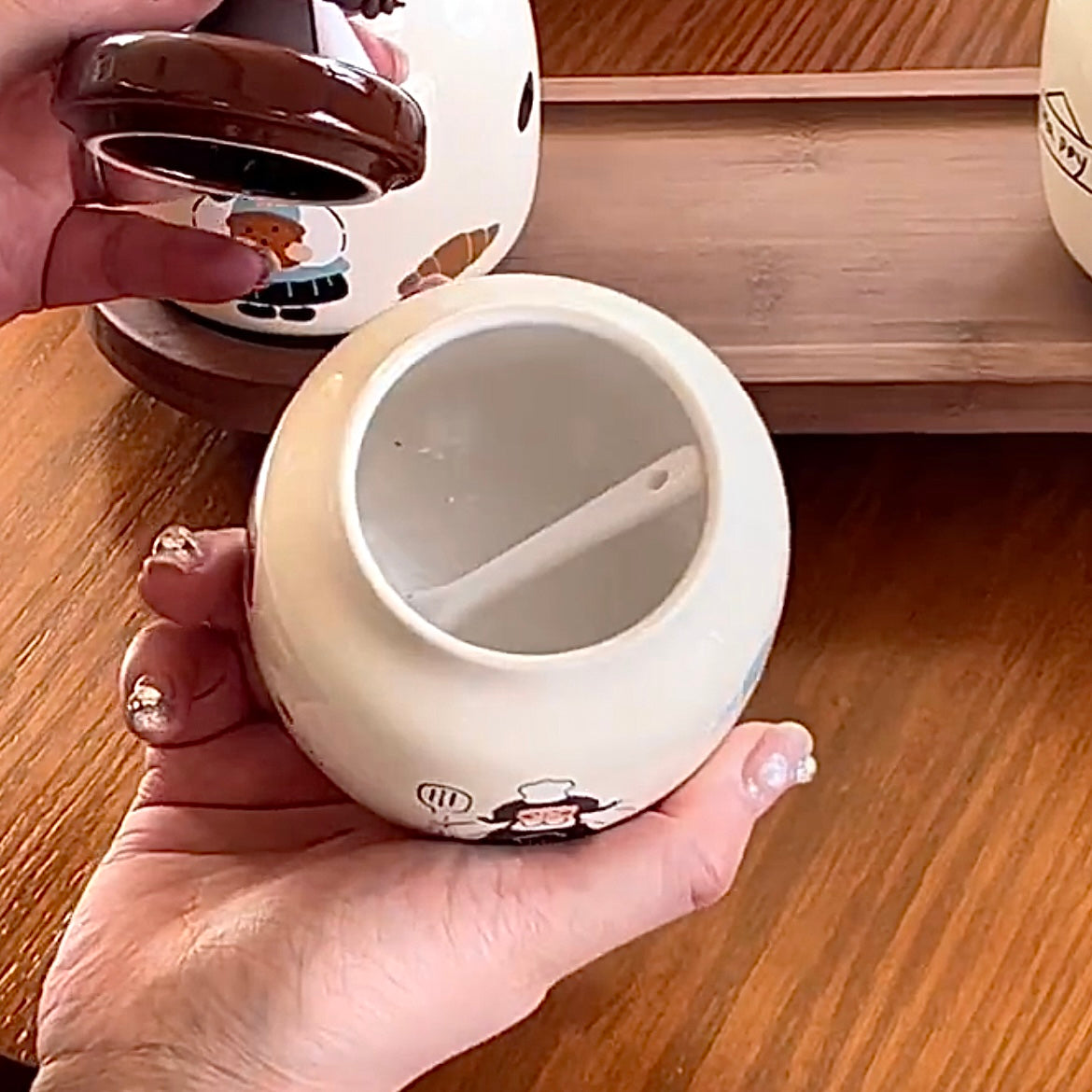 Little Chef Spice Jar Gift Set | Ceramic Condiment Containers with Wooden Tray