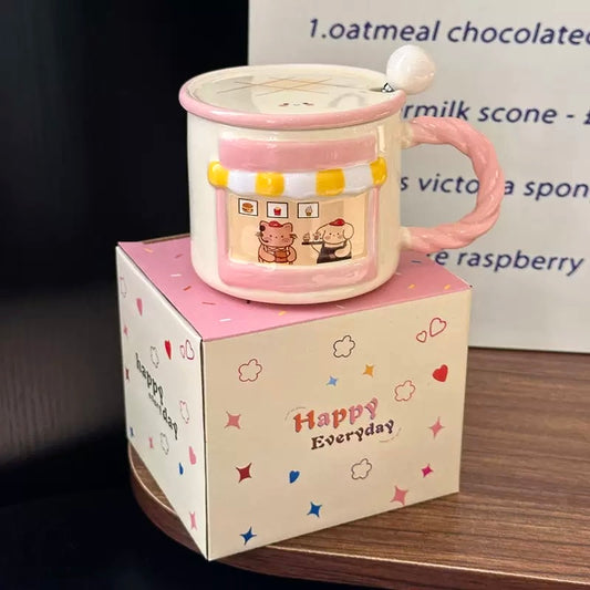 Mini Store Ceramic Mug with Lid & Spoon – 400ML