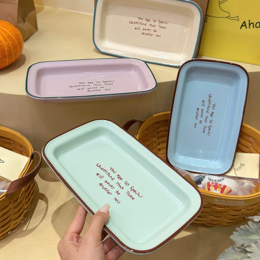 Pastel Colors Ceramic Rectangular Breakfast Plate, 10.5-Inch