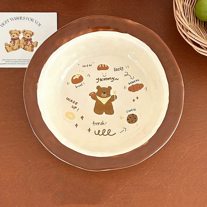 Brown Bear Hand-Pinched Ceramic Plate – 8.25 Inch Deep Dish for Soups and Salads