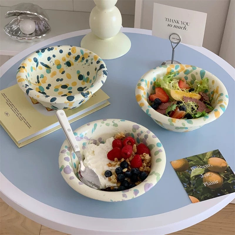 Ink Splatter Ceramic Yogurt Bowl, 700ML Capacity