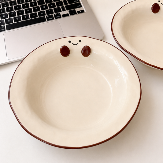 Hand-Painted Cocoa Bean Deep Ceramic Plate, 8-Inch