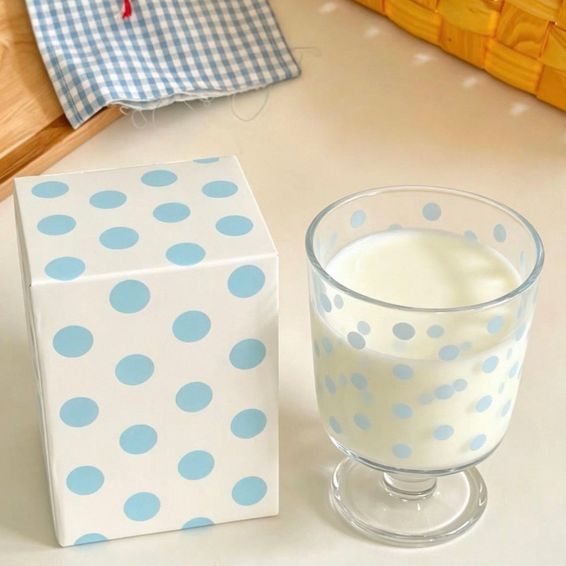Pastel Polka Dot Footed Glass Cup – 300ML