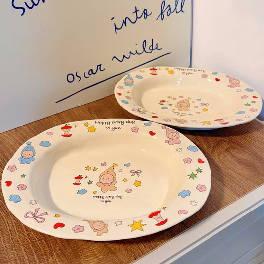 Little Star Ceramic Oval Dessert Plate, 9.4-Inch