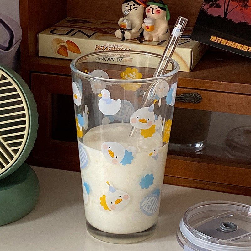 Adorable Duck Glass Straw Cup | Portable and Compact, 400ML Capacity