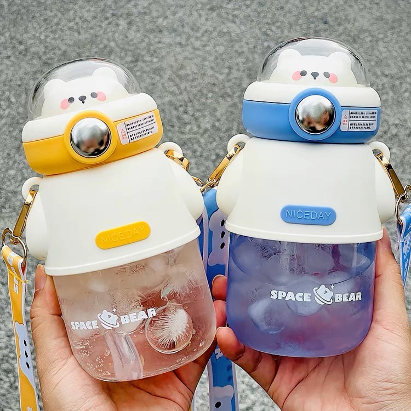 Astronaut Bear Portable Water Bottle with Straw