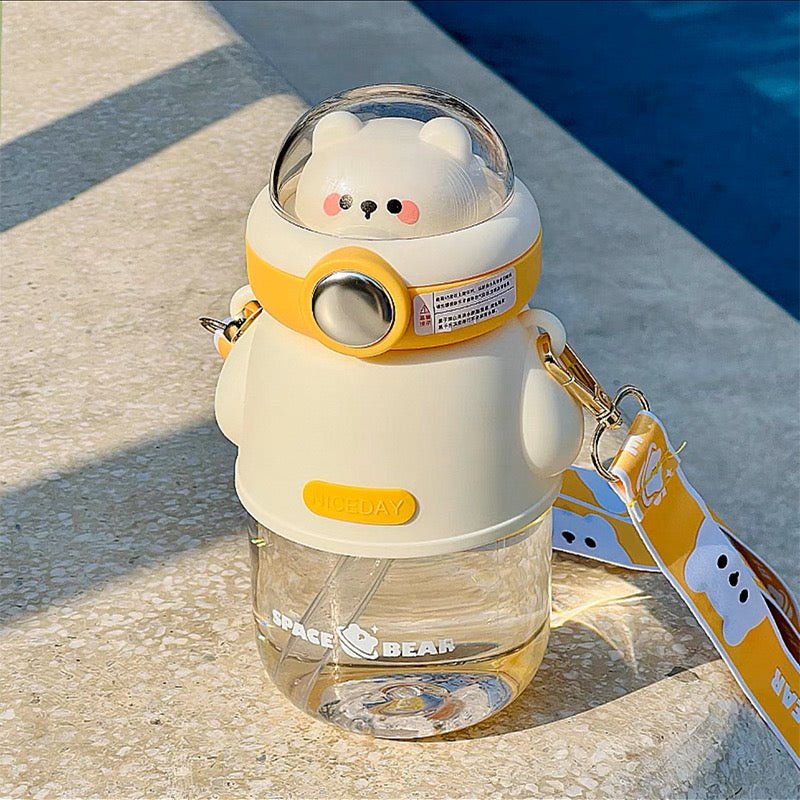 Astronaut Bear Portable Water Bottle with Straw