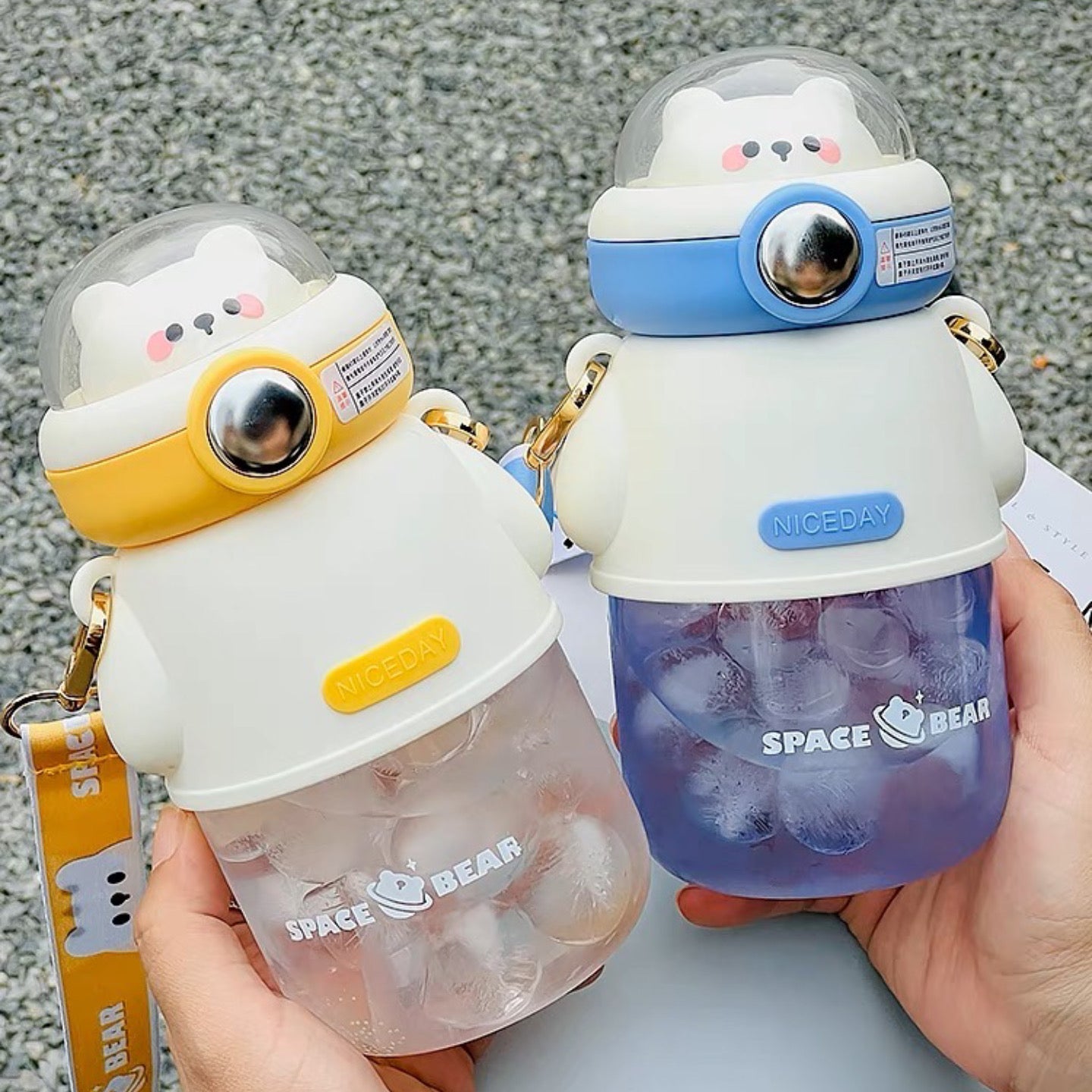 Astronaut Bear Portable Water Bottle with Straw