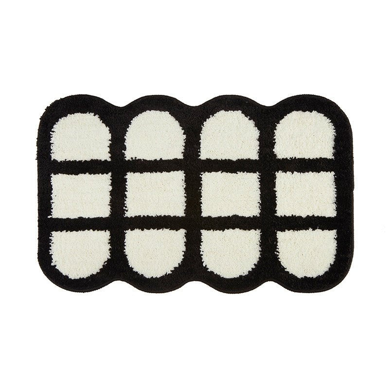 Black & White Checkered Plush Bathroom Rug - Size 40x60cm / 50x80cm, Super Absorbent