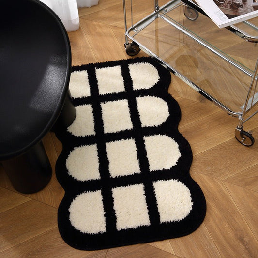 Black and White Checkered Plush Bathroom Rug